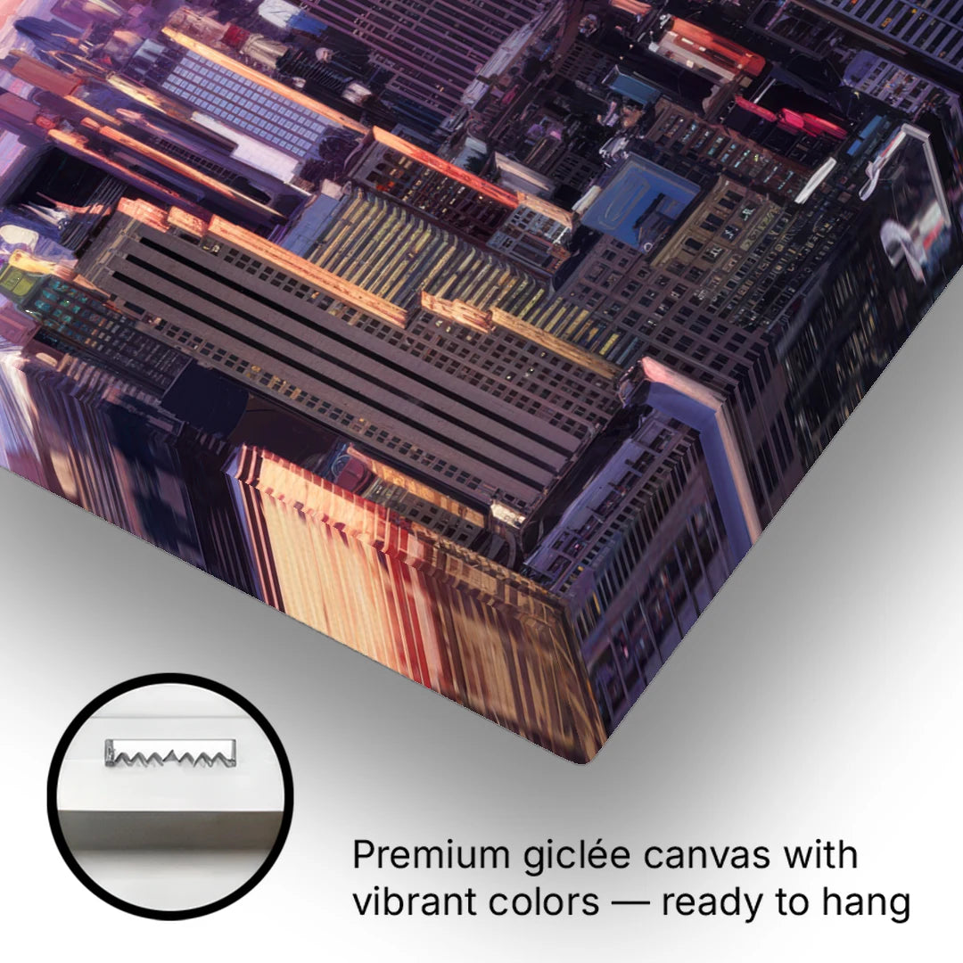 New York City Sunset Over Skyline - Canvas Wall Art - Gallery Wrap Corner