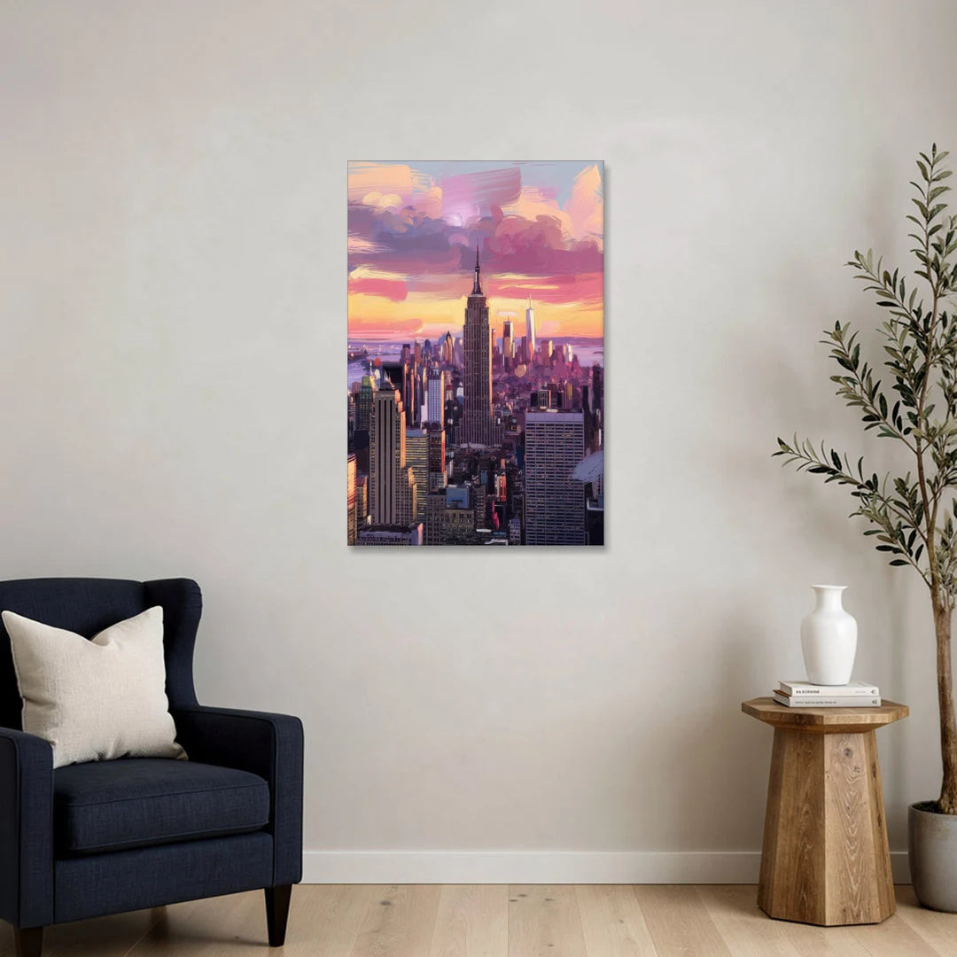 New York City Sunset Over Skyline - Canvas Wall Art - Sofa - 24x36