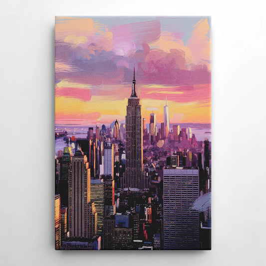 New York City Sunset Over Skyline - Canvas Wall Art