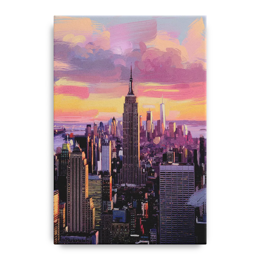 New York City Sunset Over Skyline Front - Canvas Wall Art
