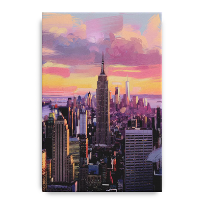 New York City Sunset Over Skyline Front - Canvas Wall Art