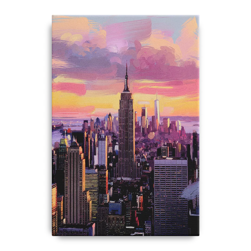 New York City Sunset Over Skyline Front - Canvas Wall Art