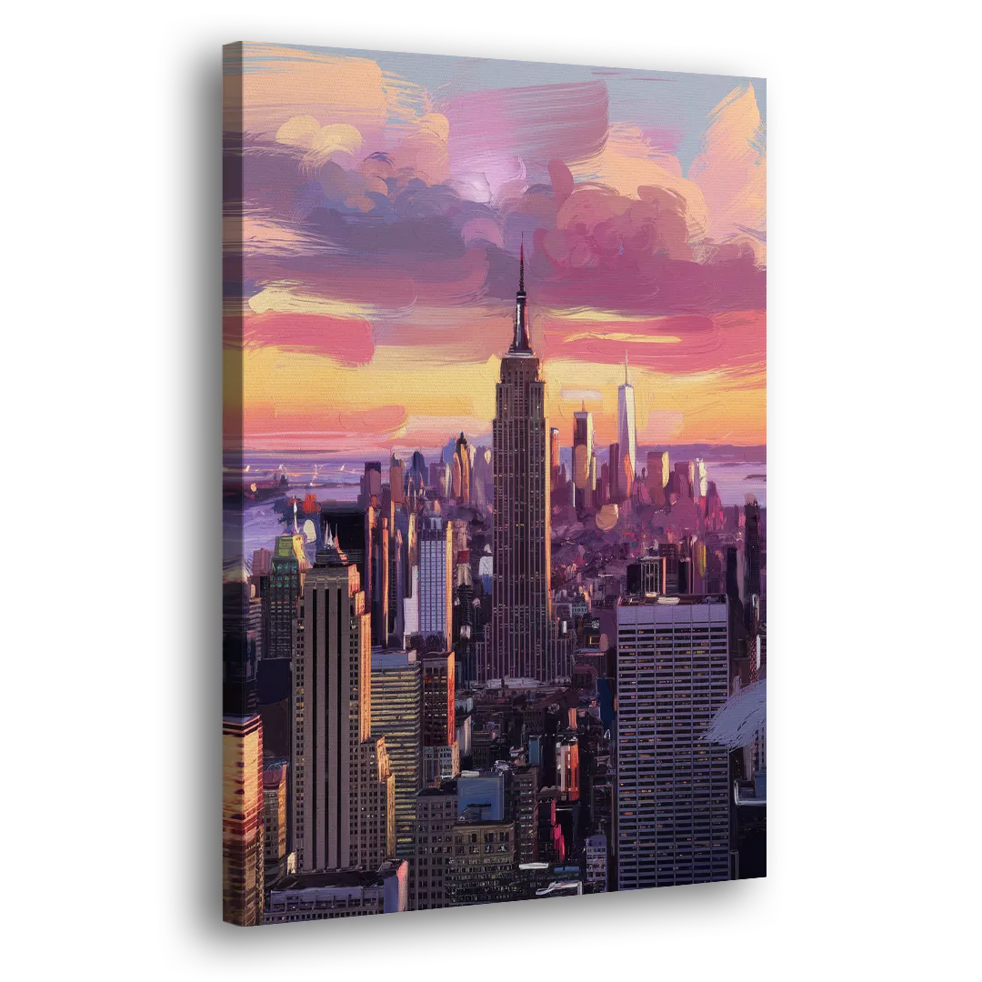 New York City Sunset Over Skyline Side - Canvas Wall Art