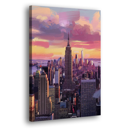 New York City Sunset Over Skyline Side - Canvas Wall Art