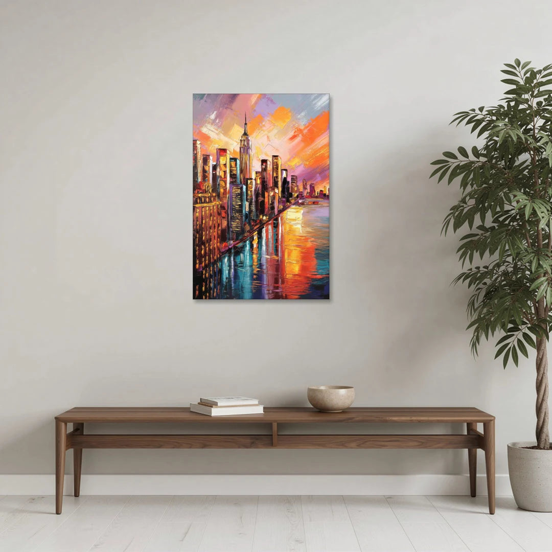 New York City Sunset Over Skyscrapers Hudson - Canvas Wall Art - Coffee Table - 24x36