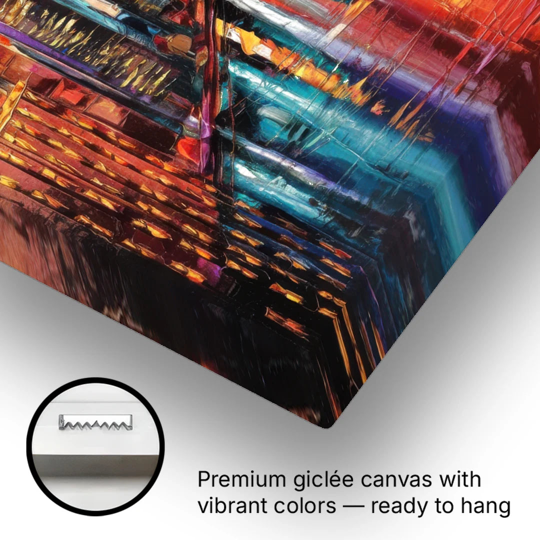 New York City Sunset Over Skyscrapers Hudson - Canvas Wall Art - Gallery Wrap Corner