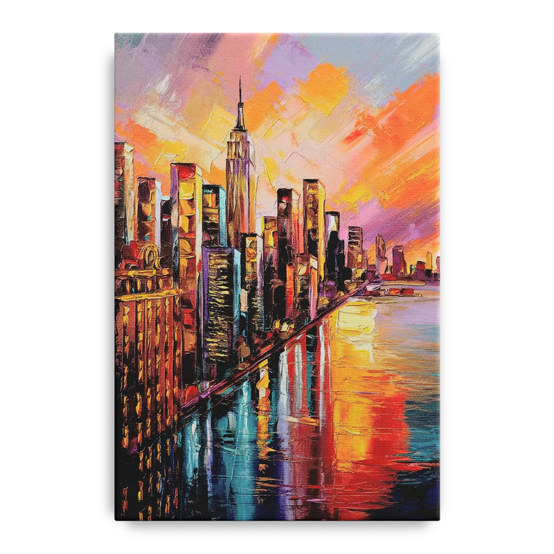 New York City Sunset Over Skyscrapers Hudson Front - Canvas Wall Art