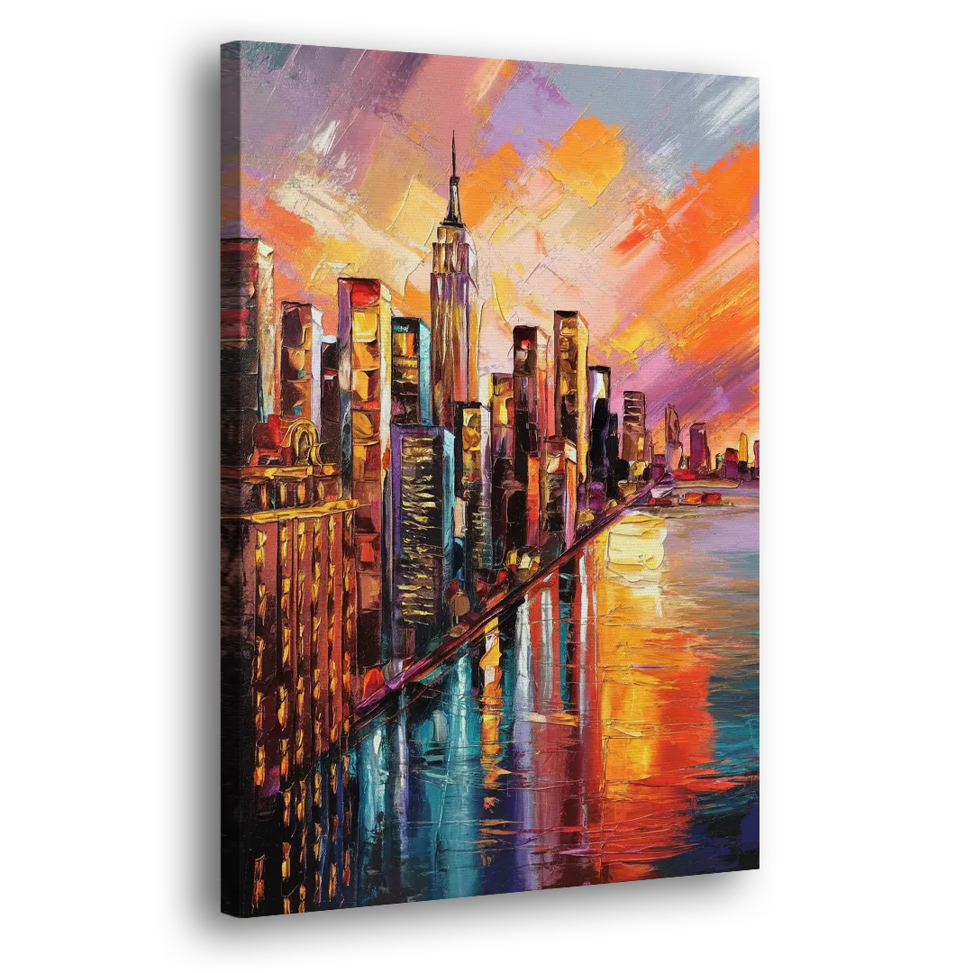 New York City Sunset Over Skyscrapers Hudson Side - Canvas Wall Art