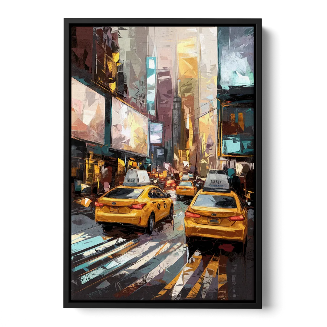 New York City Taxi Cabs Front - Black Canvas Wall Art