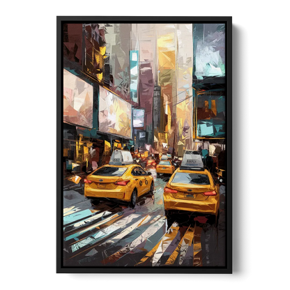 New York City Taxi Cabs Front - Black Canvas Wall Art