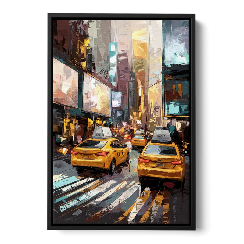 New York City Taxi Cabs Front - Black Canvas Wall Art