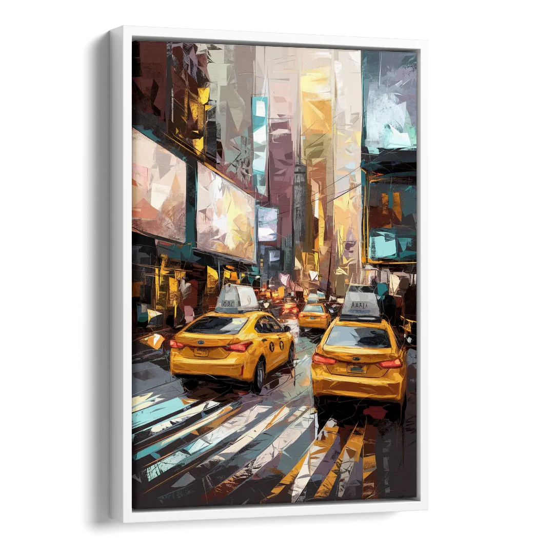 New York City Taxi Cabs Side - White Canvas Wall Art