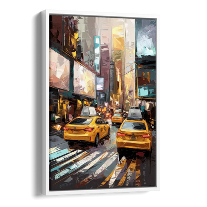 New York City Taxi Cabs Side - White Canvas Wall Art