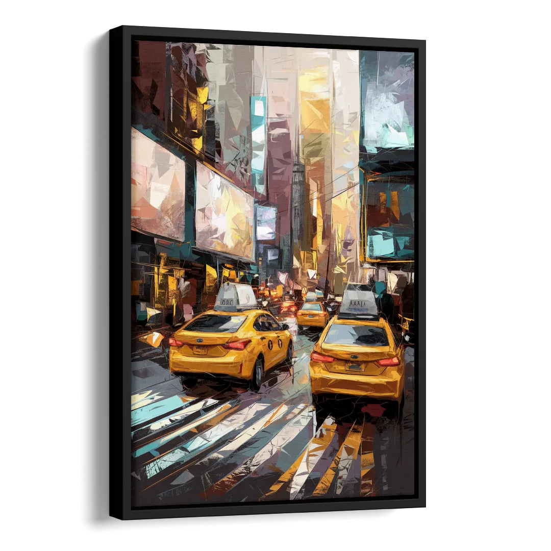New York City Taxi Cabs Side - Black Canvas Wall Art