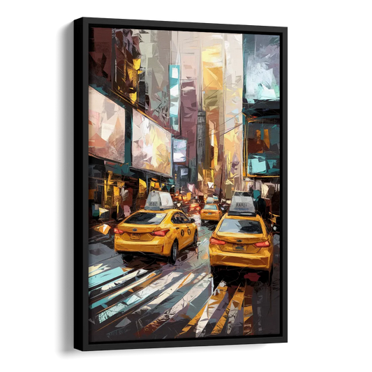 New York City Taxi Cabs Side - Black Canvas Wall Art