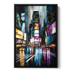 New York City Times Square Lights - Black Framed Canvas Wall Art - Front
