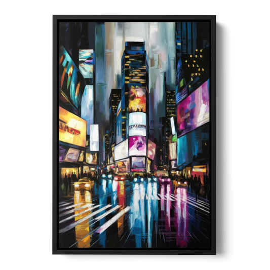 New York City Times Square Lights - Black Framed Canvas Wall Art - Front