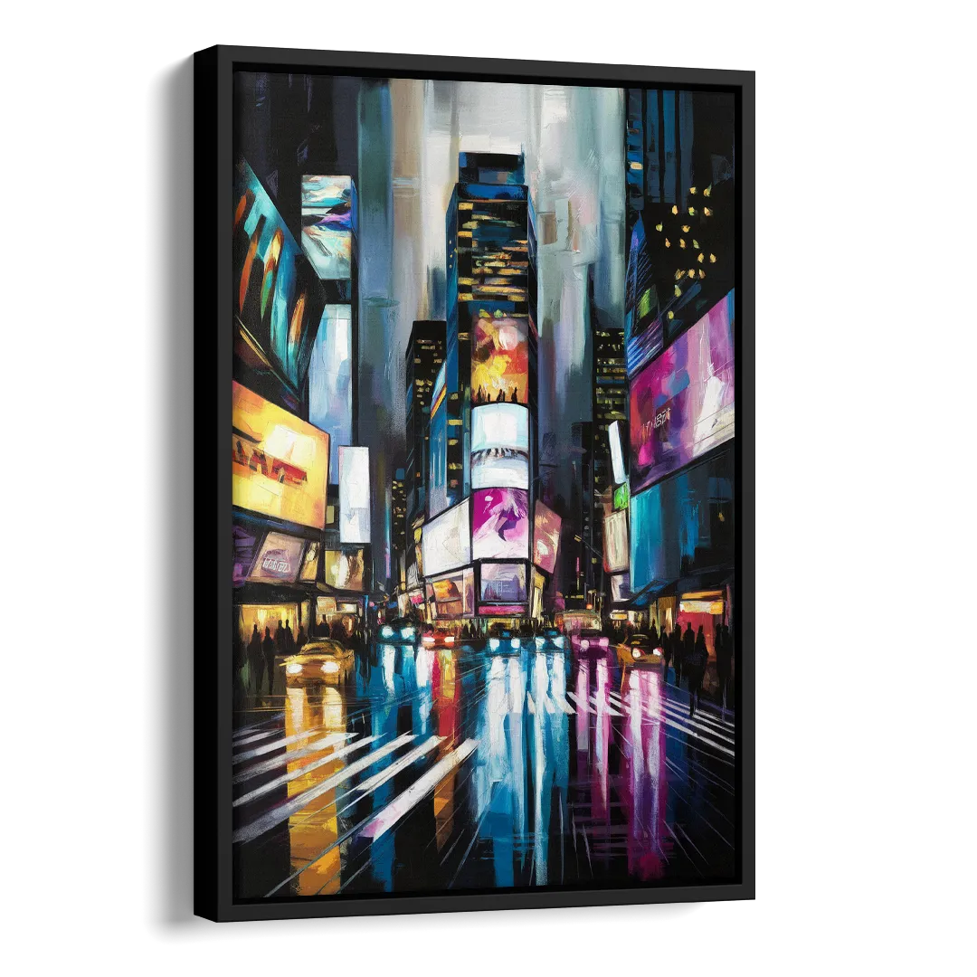 New York City Times Square Lights Side - Black Canvas Wall Art