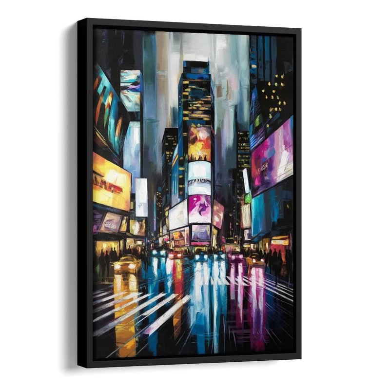New York City Times Square Lights Side - Black Canvas Wall Art