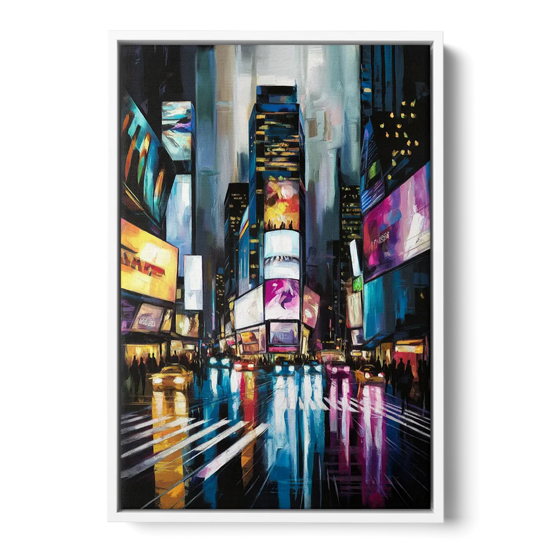 New York City Times Square Lights Front - White Canvas Wall Art