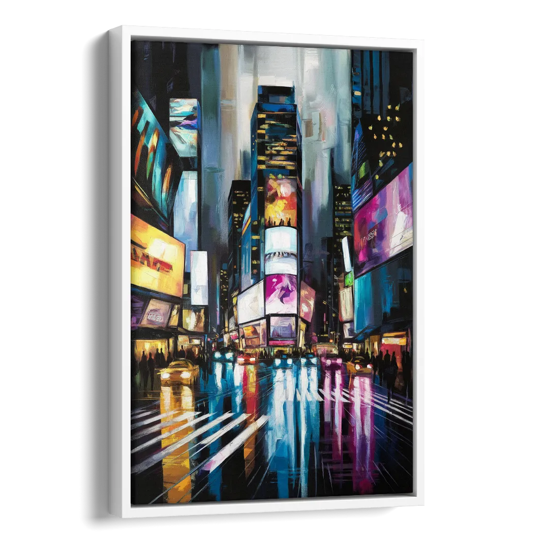 New York City Times Square Lights Side - White Canvas Wall Art
