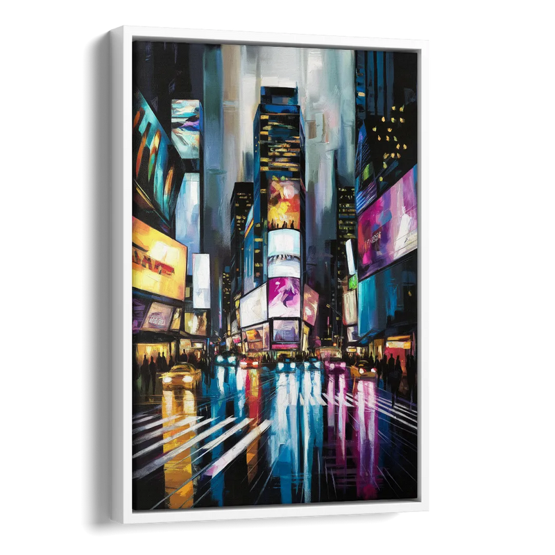 New York City Times Square Lights Side - White Canvas Wall Art