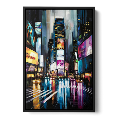 New York City Times Square Lights Front - Black Canvas Wall Art