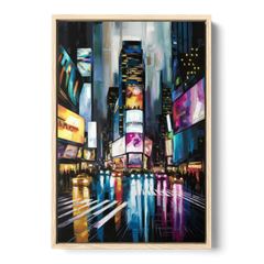 New York City Times Square Lights - Oak Framed Canvas Wall Art - Front