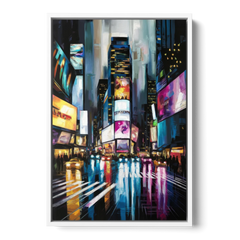 New York City Times Square Lights - White Framed Canvas Wall Art - Front