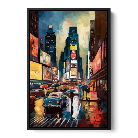 New York City Times Square at Midnight - Black Framed Canvas Wall Art - Front