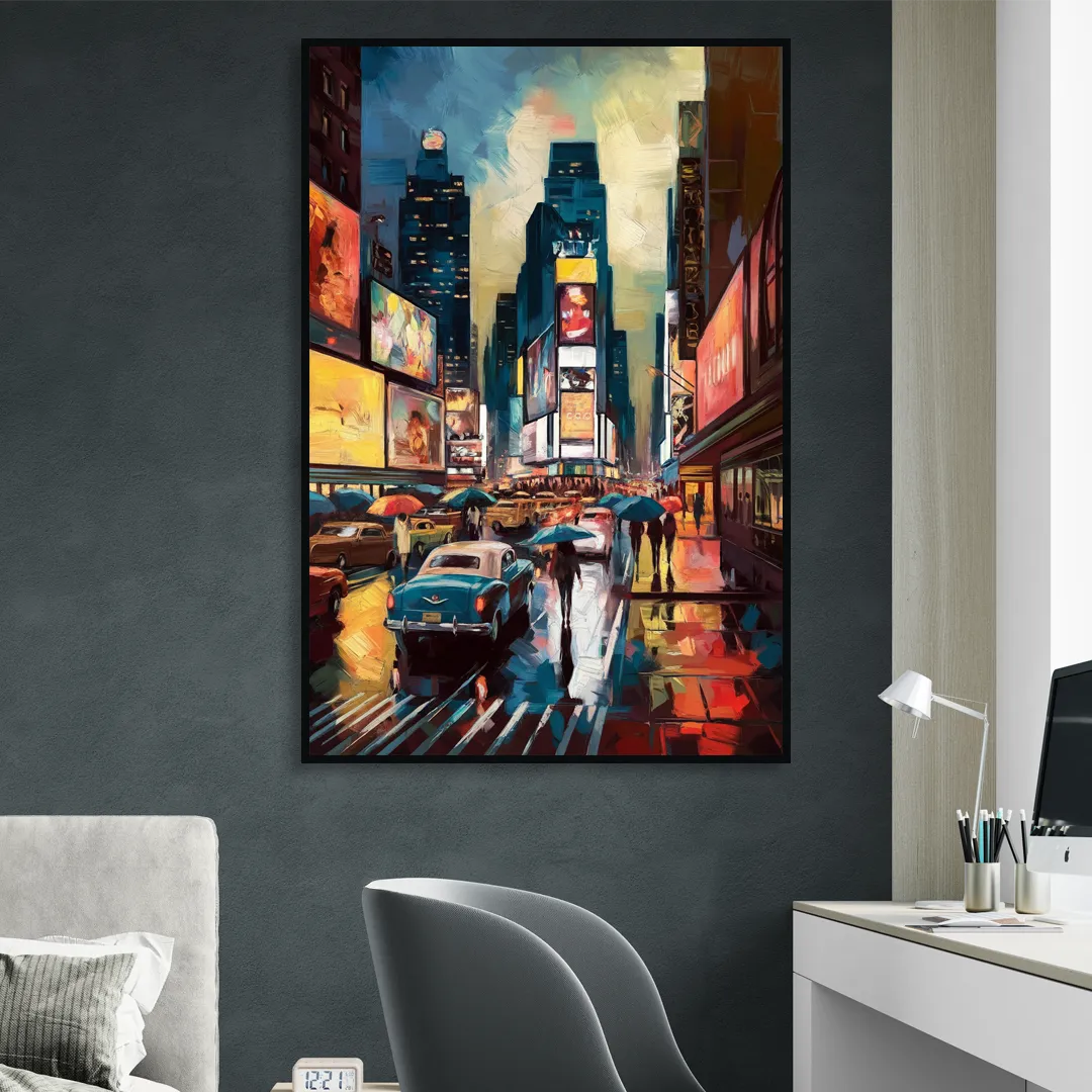 New York City Times Square at Midnight Sitting Room - Black Canvas Wall Art