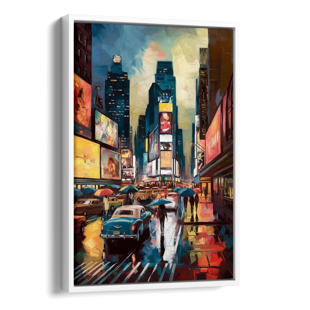 New York City Times Square at Midnight Side - White Canvas Wall Art
