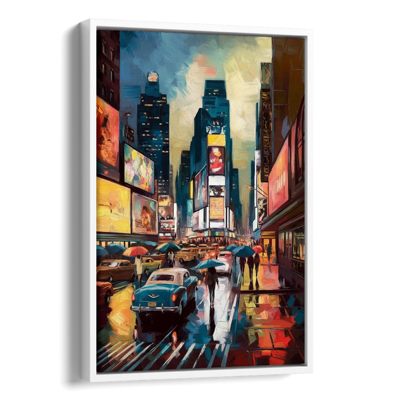 New York City Times Square at Midnight Side - White Canvas Wall Art