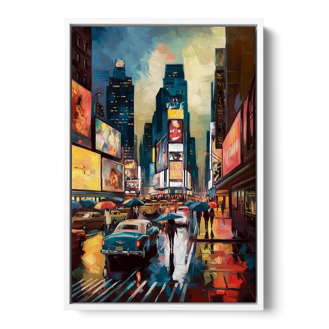 New York City Times Square at Midnight Front - White Canvas Wall Art