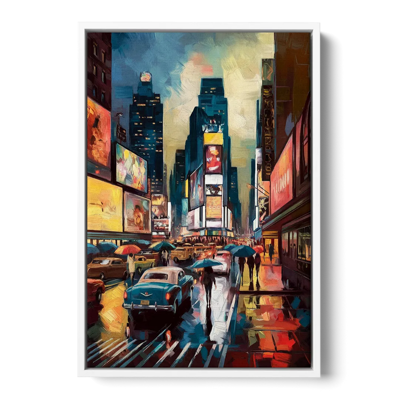 New York City Times Square at Midnight Front - White Canvas Wall Art