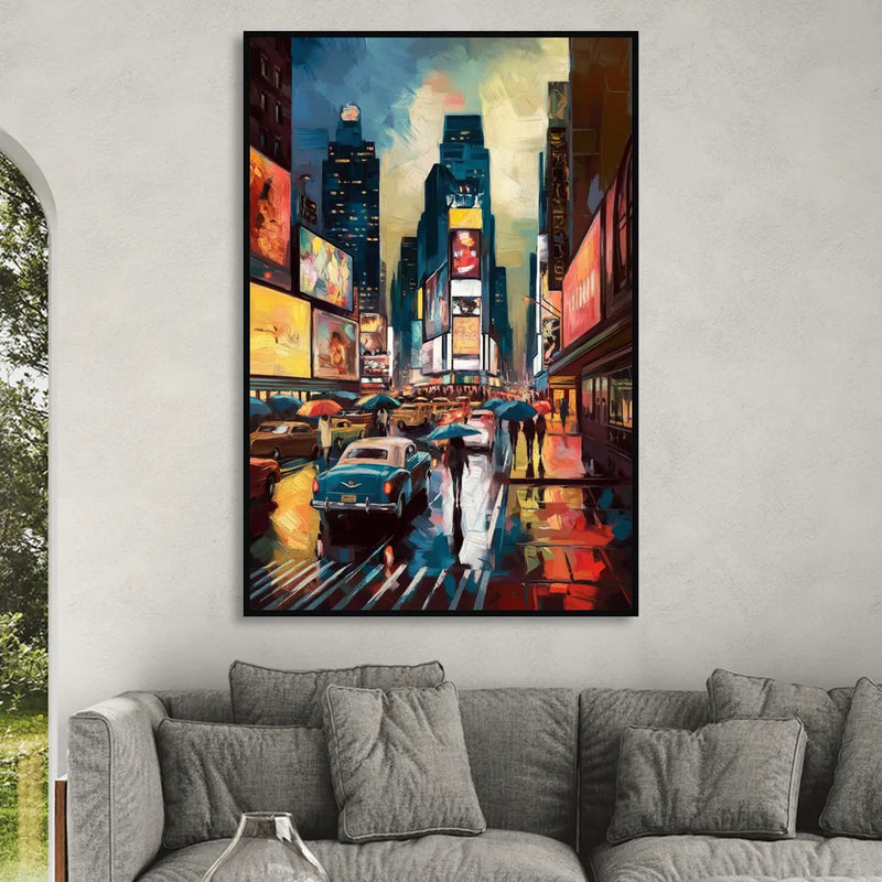 New York City Times Square at Midnight Living Room - Black Canvas Wall Art