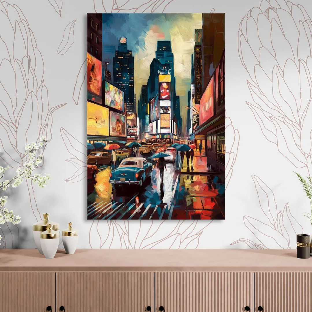 New York City Times Square at Midnight Sitting Room - Canvas Wall Art