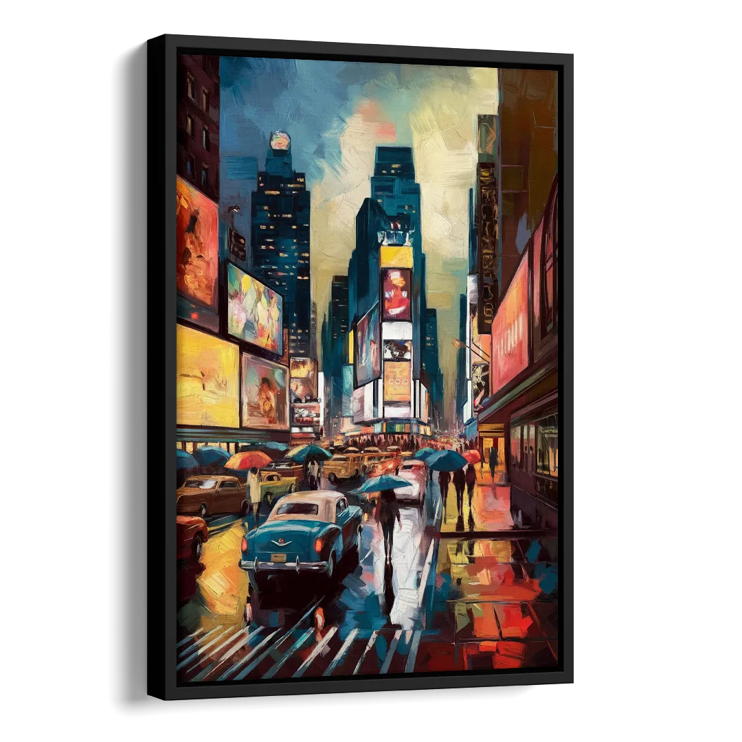 New York City Times Square at Midnight Side - Black Canvas Wall Art