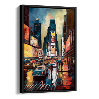 New York City Times Square at Midnight Side - Black Canvas Wall Art