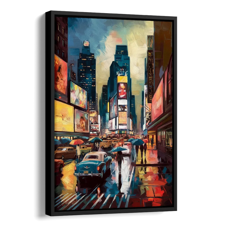 New York City Times Square at Midnight Side - Black Canvas Wall Art