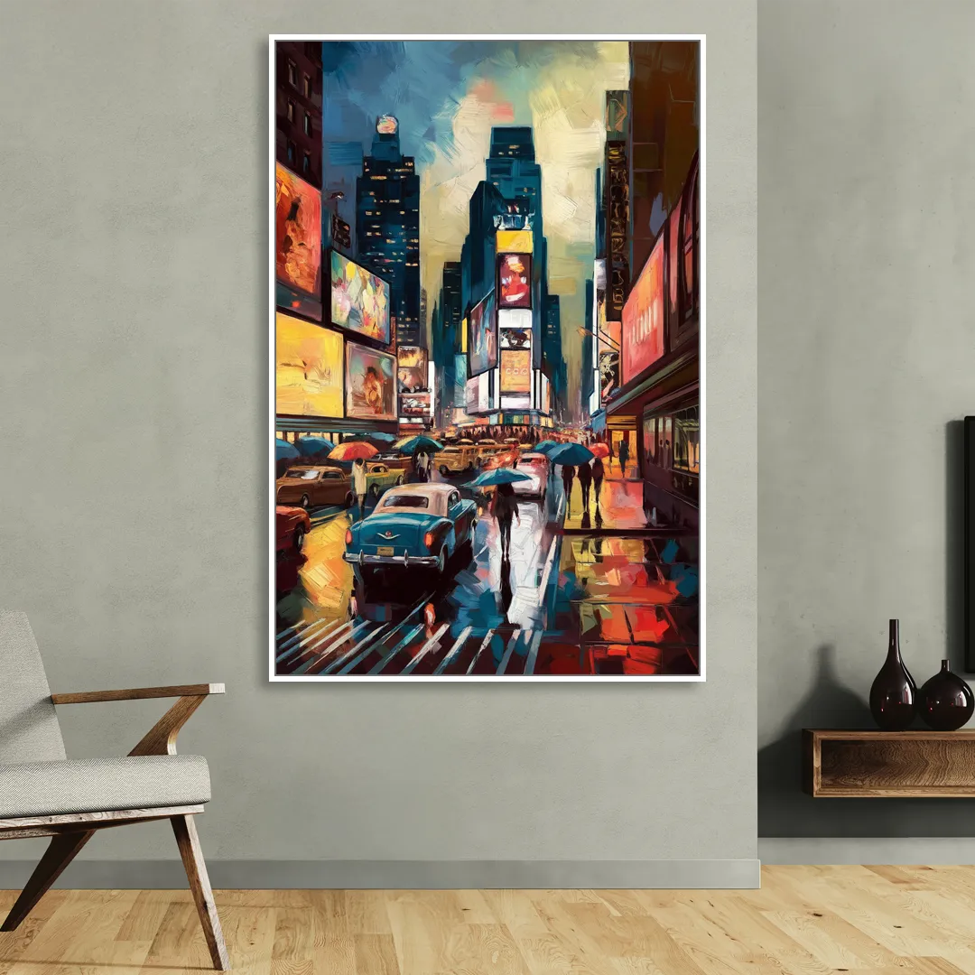 New York City Times Square at Midnight Sitting Room - White Canvas Wall Art