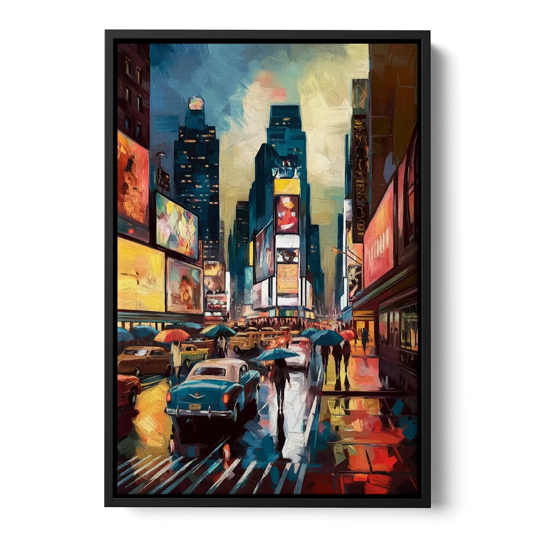 New York City Times Square at Midnight Front - Black Canvas Wall Art