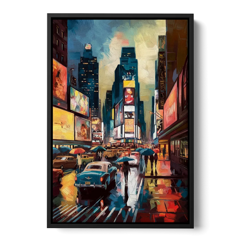 New York City Times Square at Midnight Front - Black Canvas Wall Art