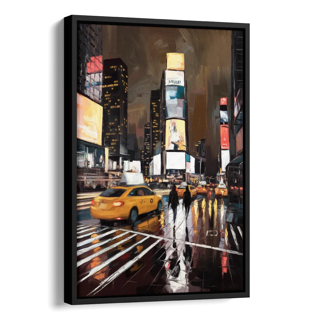 New York City Times Square in Motion Night Side - Black Canvas Wall Art
