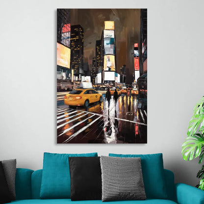 New York City Times Square in Motion Night Sitting Room - Canvas Wall Art