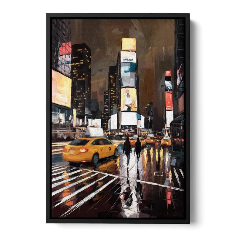 New York City Times Square in Motion Night Front - Black Canvas Wall Art