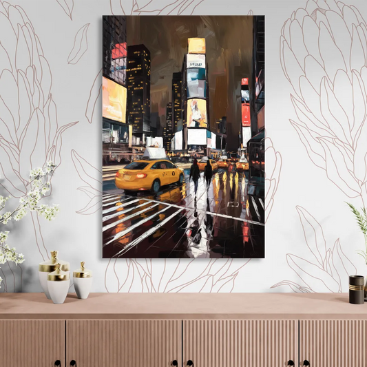 New York City Times Square in Motion Night Living Room - Canvas Wall Art