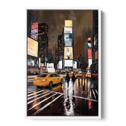 New York City Times Square in Motion Night Front - White Canvas Wall Art