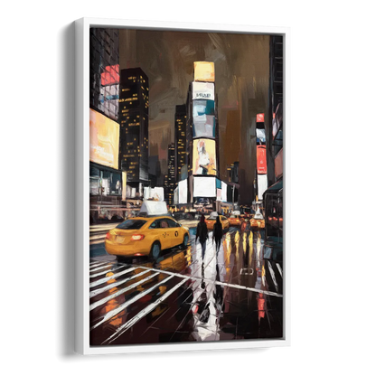 New York City Times Square in Motion Night Side - White Canvas Wall Art