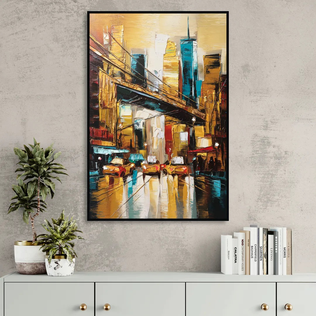 New York City Urban Landscape Living Room - Black Canvas Wall Art